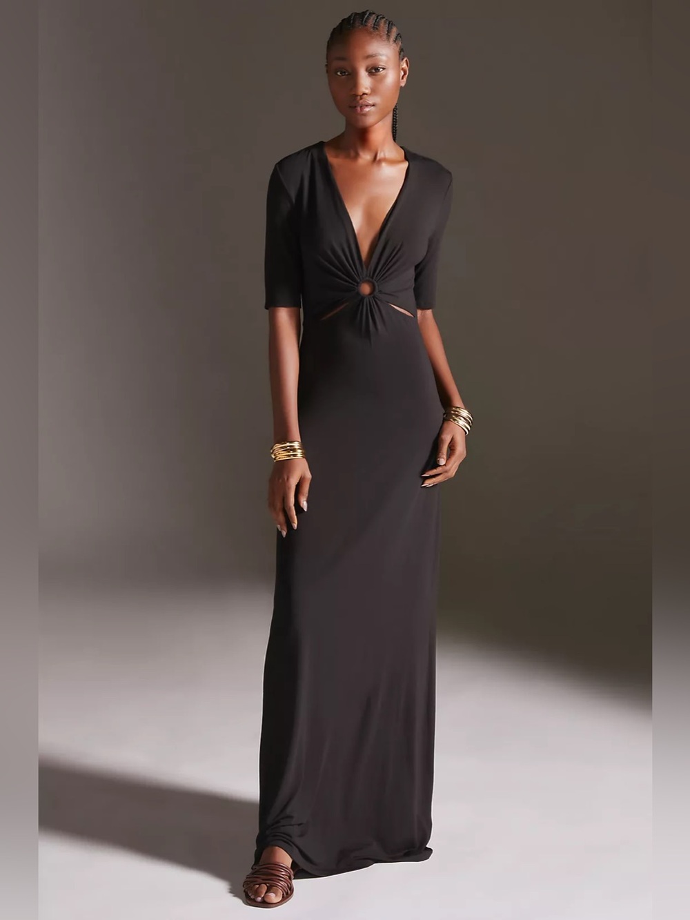 Favorite Daughter The Center of Attention Keyhole Cutout Ring Maxi Black Dress